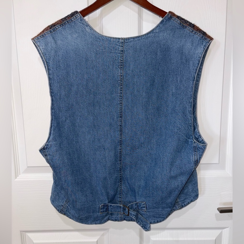 Vintage Arizona Jean Co Southwestern Knit Vest Denim Trim Boho Western Sz. XL - Picture 2 of 9